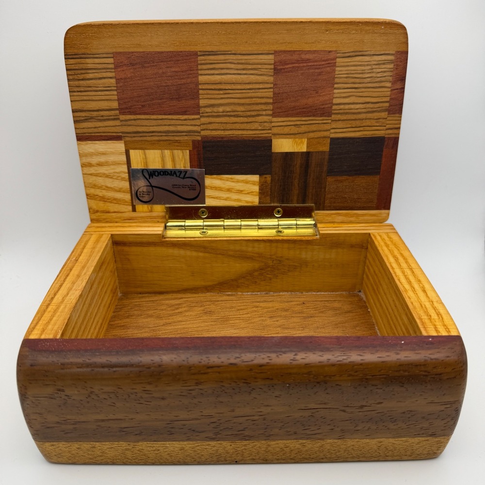 Handmade Wood Inlay Jewelry Box WoodJazz Stanley & Shirley Giser NM Keepsake